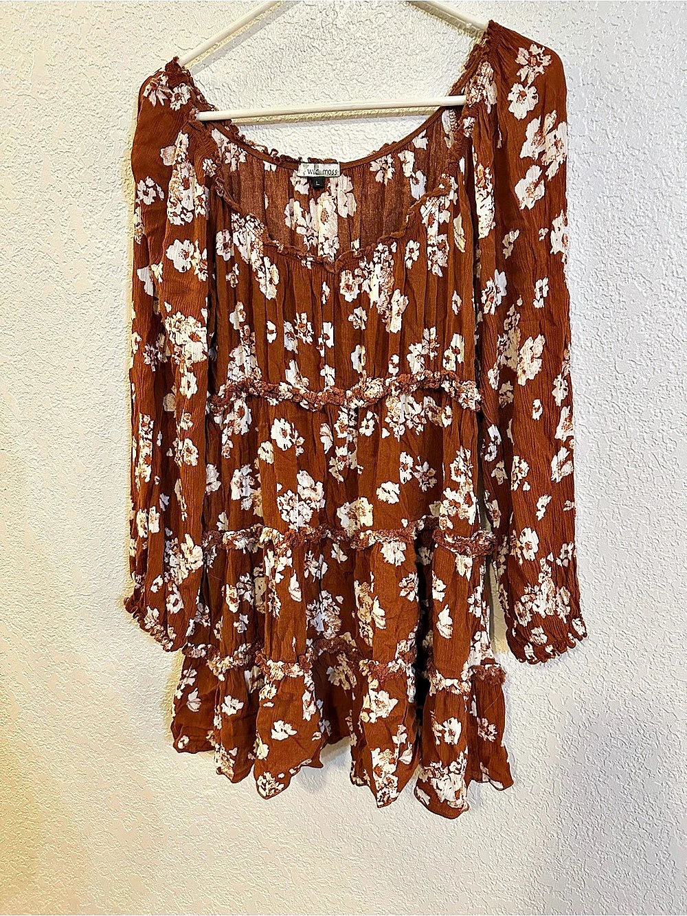 Wild moss Floral Mini Dress in rust orange & White Large Like New